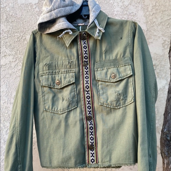 NW Free People Distressed Boho Army Green Jacket Sz XS - Picture 1 of 7